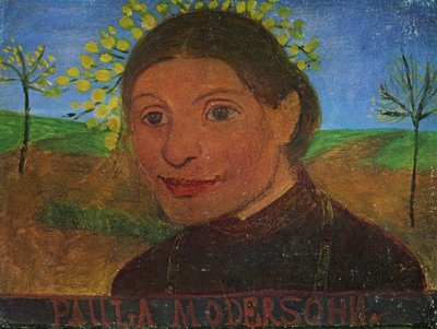 Auto-retrato na frente de árvores floridas de Paula Modersohn-Becker